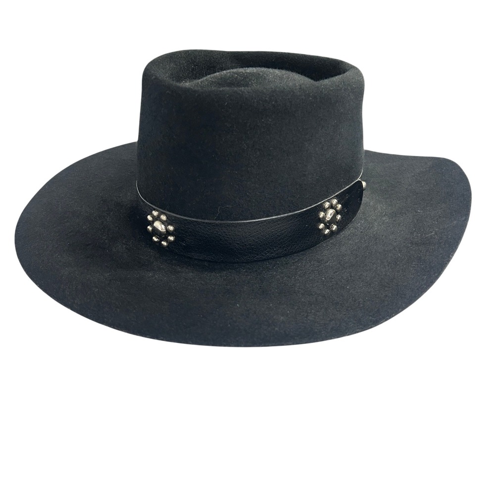 Dorfman Pacific Dakota 100% Wool Cowboy Hat 7 1/4 Black Studded Western‎ Goth